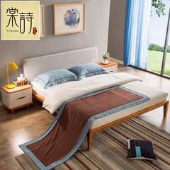 棠诗  全实木床1.8米双人床布艺软靠婚床现代简约北欧床卧室家具