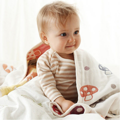 婴儿童宝宝盖毯 纯棉超大加厚纱布浴巾 蘑菇抱被 盖毯 新生儿襁褓