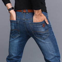 戈蓝笛男士弹力蓝色牛仔裤男直筒秋季薄款青年修身型弹性简约男裤
