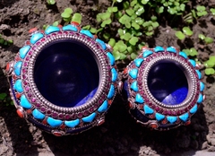 尼泊尔纯手工包银阿富汗天然青金石罐子镶嵌绿松石摆件工艺品银钵