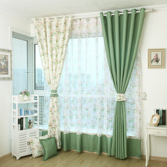 韩式田园小清新棉质温馨绿色碎花圆点卧室客厅遮光窗帘定制上门