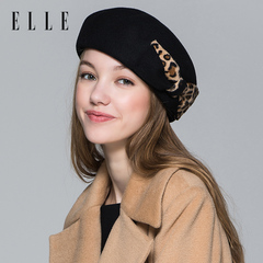 ELLE2016秋冬季新品黑色礼帽豹纹蝴蝶结帽子潮女士圆顶帽