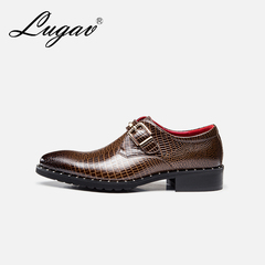 LUGAV手工定制鞋男士皮鞋商务套脚男鞋高端鳄鱼纹皮鞋英伦小牛皮