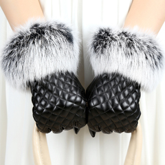 皮手套女秋冬季可爱韩版兔毛口开车骑车加绒加厚保暖手套可触摸