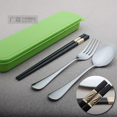 旅行学生筷子勺子叉子套装便携式餐具三件套 携带餐具盒 便携餐具