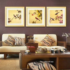 客厅装饰画现代中式花鸟四联 卧室挂画温馨宜家壁画 喜鹊墙画