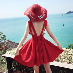 夏季波西米亚V领性感露背泰国海边度假必备沙滩裙中长款连衣裙女