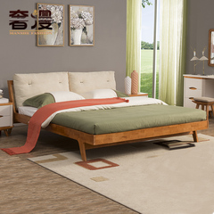 奢漫 板式1.5m实木床简约现代 双人床1.8米橡木软靠背婚床北欧床