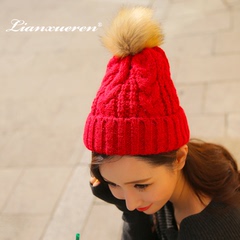 帽子女 冬天韩国 潮毛线帽加厚秋冬季女士韩版针织时尚 球球帽