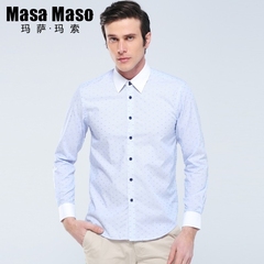 玛萨玛索时尚衬衣男士衬衫长袖修身纯棉条纹小领薄款商务衬衫