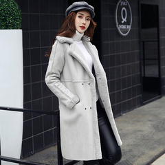 2016冬季新款韩版鹿皮绒加厚纯色宽松显瘦外套加绒中长款棉衣女