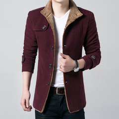 男士风衣男冬季中长款修身加厚毛呢子外套青少年学生韩版英伦大衣
