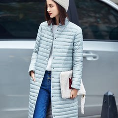 Lordiya冬新款韩版时尚修身长款过膝立领单排扣羽绒服女外套1
