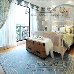 蓝色几何图形欧式卧室地毯床前客厅茶几垫别墅时尚家用地中海地毯