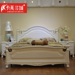 卡莫多城 欧式实木床 象牙白色 雕花公主床 法式实木双人床高箱