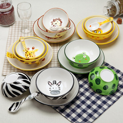 骨瓷餐具 家用动物碗碟套装 微波陶瓷碗盘创意韩式 手绘米饭碗