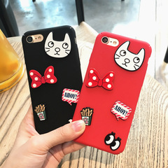 卡通可爱猫咪薯条手机壳贴片iphone6s苹果6plus保护套7plus全包