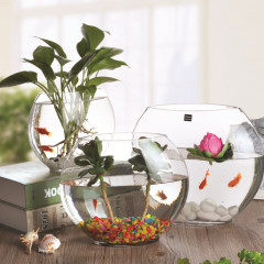 扁口透明玻璃桌面小型金鱼水族缸水培植物玻璃花瓶园艺家居摆件