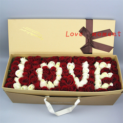 西安鲜花速递同城花店99枝LOVE红白玫瑰礼盒女友生日求婚表白礼物