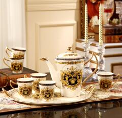 欧式8件陶瓷茶具茶杯套装高档咖啡具套装配托盘创意结婚礼品包邮