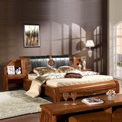 艾米芮实木床1.8米双人床大婚床纯卧室真皮乌金木全新中式实木家