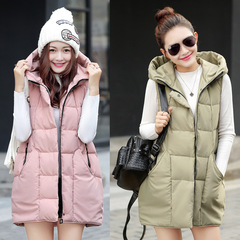 2016冬季品牌女装新款棉衣马甲韩版时尚修身中长款连帽无袖棉服女