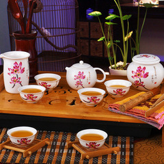 景德镇陶瓷功夫亚光釉茶具套组整套浮雕盖碗茶壶包邮 送礼盒套装