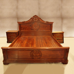 鸿伟红木家具1.8米红木欧式双人床实木床带床头柜刺猬紫檀木