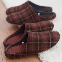 厚实棉布面苏格兰格子秋冬款 居家拖鞋无声保暖定型拖鞋 现货供应