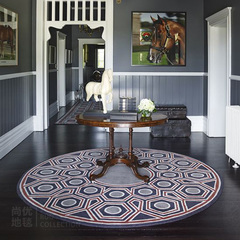 纯羊毛手织圆形地毯卧室床边客厅茶几优雅灰色欧式复古几何图案