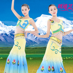 2015新款高档傣族舞蹈演出服高档古典民族舞舞台服装孔雀舞蹈服装