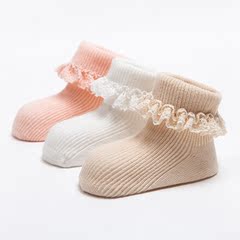 新生婴儿薄棉袜子0-1-3岁春夏秋女童公主宝宝花边袜防滑6-12个月