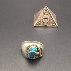 西洋复古董美国印第安绿松石银蛇925纯银戒指Zuni部落银标男女款