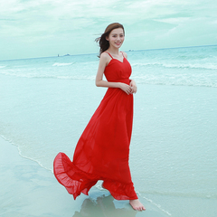 2016夏季新款雪纺吊带连衣裙海边度假显瘦沙滩裙波米亚长裙