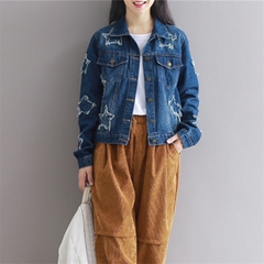 2016秋季新款韩版大码星星贴布牛仔外套女宽松短款显瘦长袖短外套