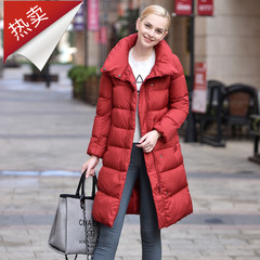 红色羽绒服女中长款纯色加厚时尚长袖宽松直筒外套2016新款韩国版