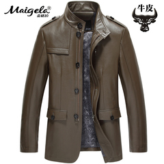 麦格拉高品质男士真皮皮衣修身牛皮夹克美式休闲猎装牛皮风衣外套