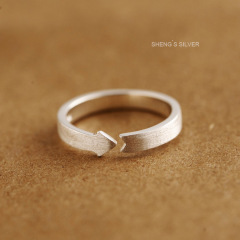 梓澜S925银戒指女拉丝箭头银指环创意简约个性韩学生开口饰品生日