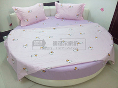 纯色圆床床笠四件套多彩纯色定做被罩枕套欧式床单 笑咩咩