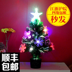 福麒麟 迷你光纤圣诞树桌面摆件 七彩发光电池盒小圣诞树装饰品