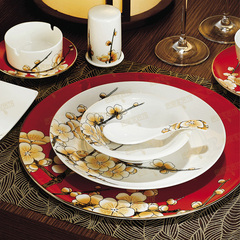 喜庆西餐盘 腊梅骨瓷餐盘 红色餐具套装 婚宴餐具 酒店高档餐具