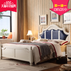 现代美式实木床 时尚真皮软靠双人床 1.8米卧室婚床韩式风格大床