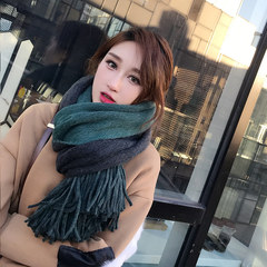围巾女冬季韩版学生长款加厚仿羊绒墨绿色双面百搭围脖女冬天韩国