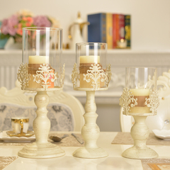 欧式复古风灯蜡烛台白色高杯玻璃铁艺装饰摆件餐桌婚庆蜡烛生日杯