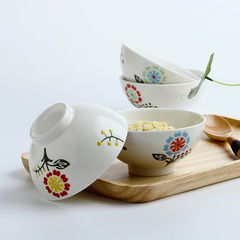 homee日本梅花陶瓷碗四只装套装 日式米饭碗沙拉碗釉下彩梅花碗