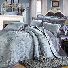 睡康宁家纺 床盖六件套1.8米甲壳素丝棉提花床上用品 情迷爱琴海