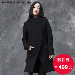 s.deer【聚】圣迪奥2016新品女冬设计感分割斜襟大衣S15481899