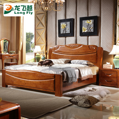 龙飞越实木床1.8米双人大床现代中式卧室婚床橡木床卧室成套家具