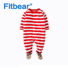 Fitbear婴儿红色秋冬节日衣服连体衣男女宝宝天鹅绒包脚爬衣哈衣
