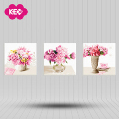正品kec十字绣花卉粉色馨情H492画客厅精准印花新款大幅三联